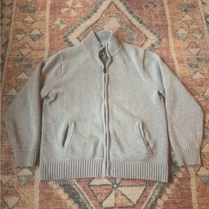Vintage  LL Bean Mens Grey Cotton Mock Neck Sweater sz M Preppy Grandpa USA